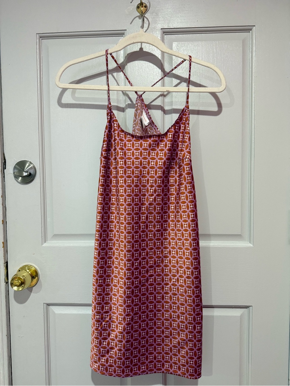 Satin Geometric Slip Dress - Rust Pink